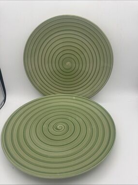 Set of 2 sage Green Tabletops Unlimited Spiral Dinner Plates 10”